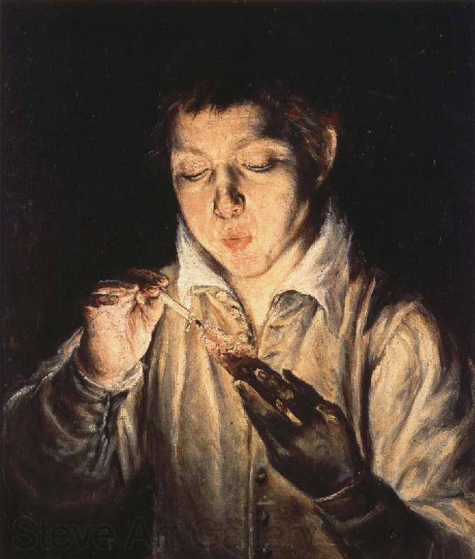 El Greco A Boy blowing on an Ember to light a candle Spain oil painting art